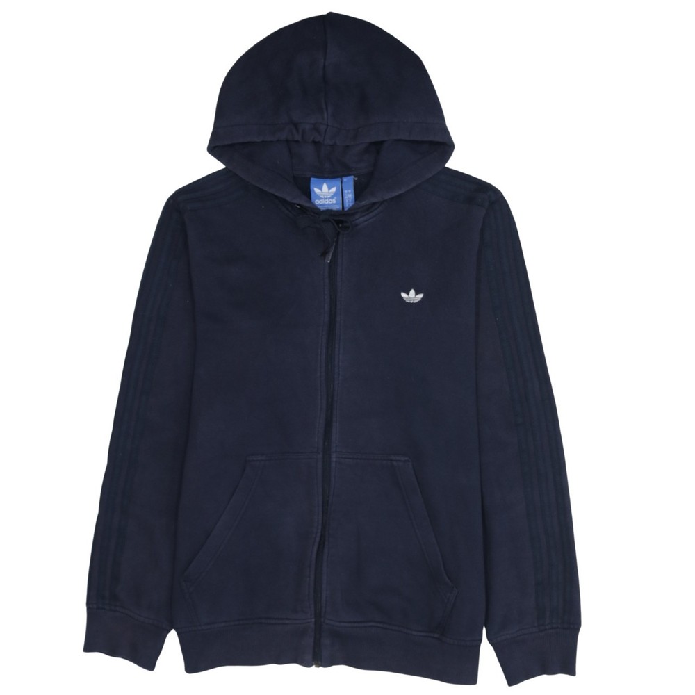 Adidas Mens Hoodie Navy Blue Full Zip Fleece Hooded Pockets Embroidered Logo L