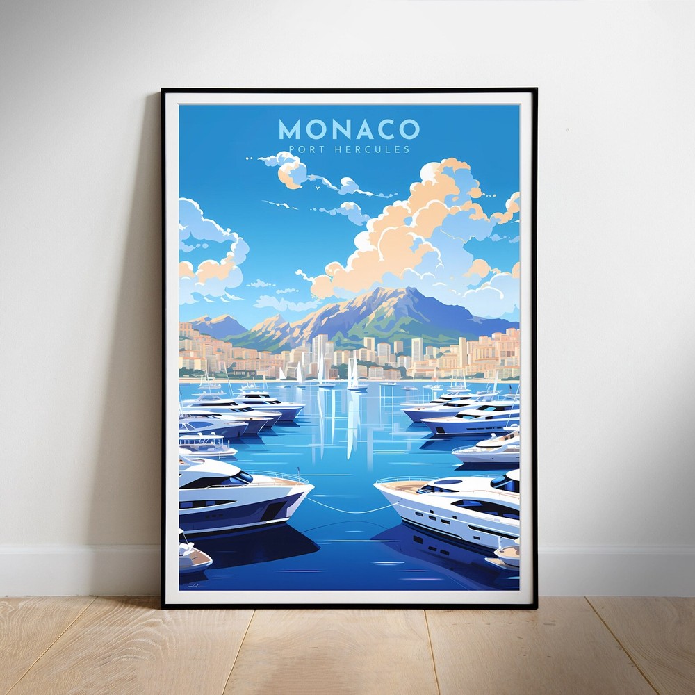 Monaco Travel Poster Wall Print Port Hercules Modern Art Instant