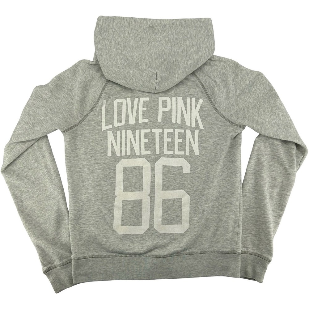 VTG y2k Women's Grey Victoria's Secret PINK 1986 Full Zip Hoodie Sweatshirt Sz M