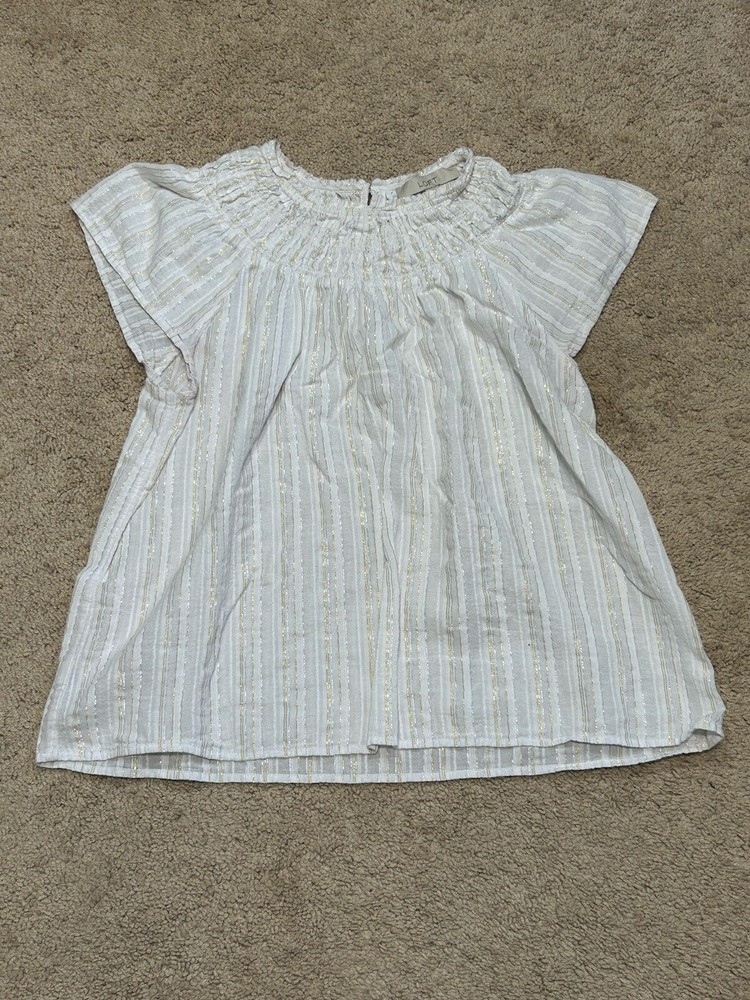 Loft Womens Shirt Size Large Multicolor Striped Sparkle Smocked Classic Dressy