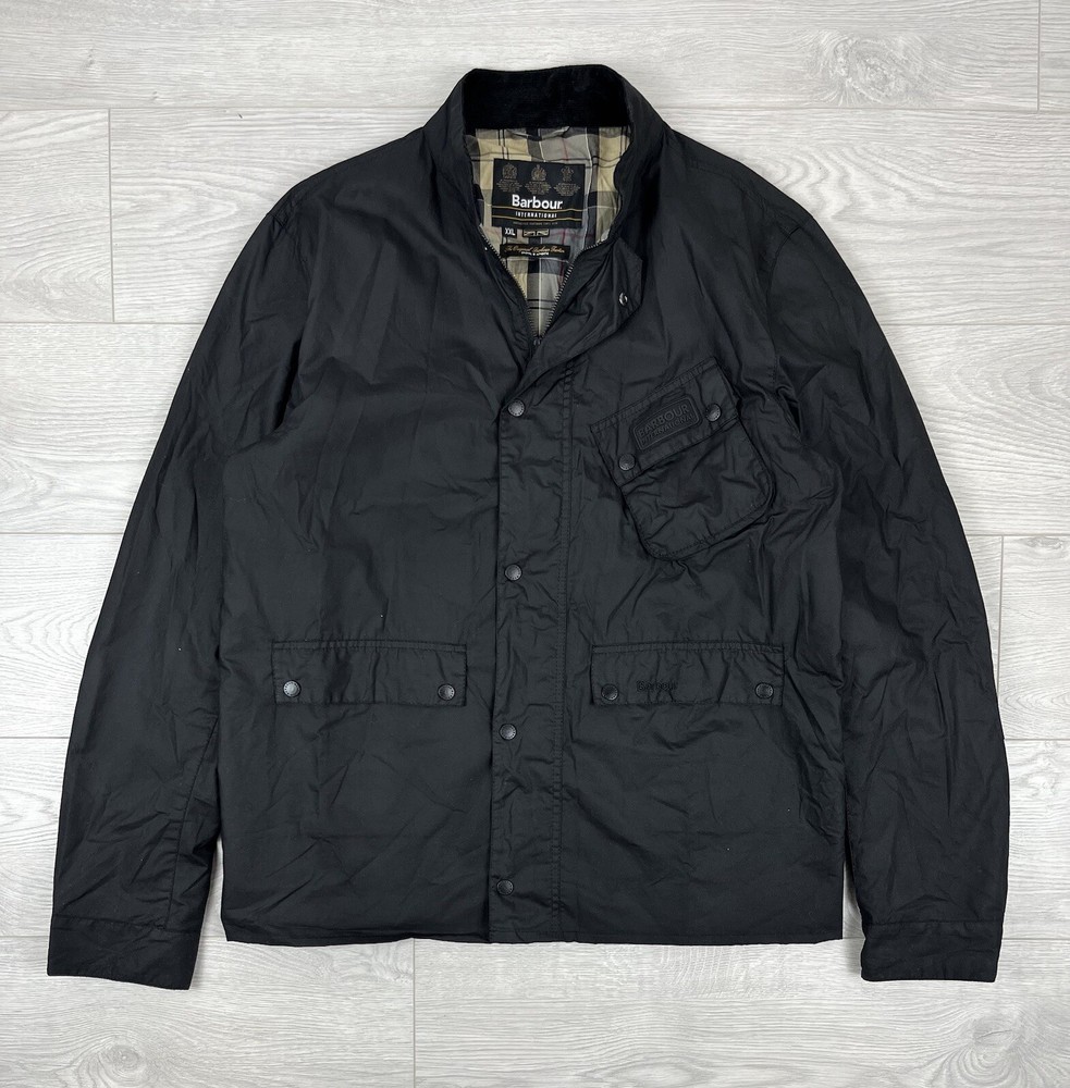 Barbour International Black 3 Pockets Waxed Wax Jacket Mens XL