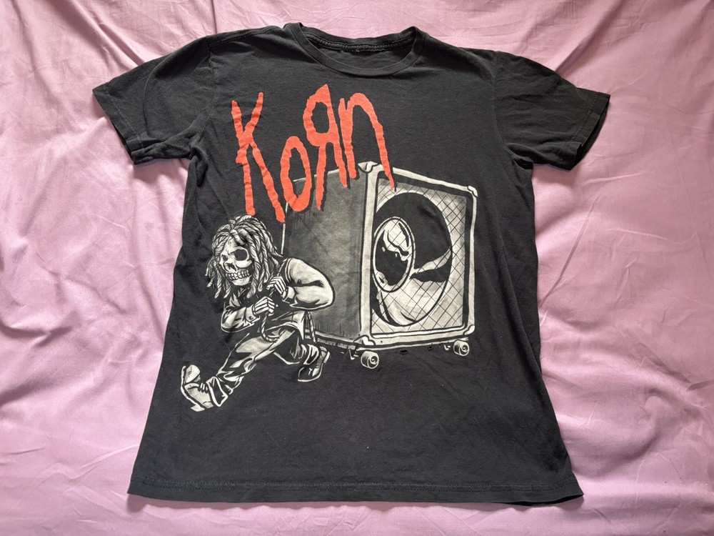 Korn Shirt Mens Medium Black Nu Metal Rock Band Concert Tour Short Sleeve 2010s
