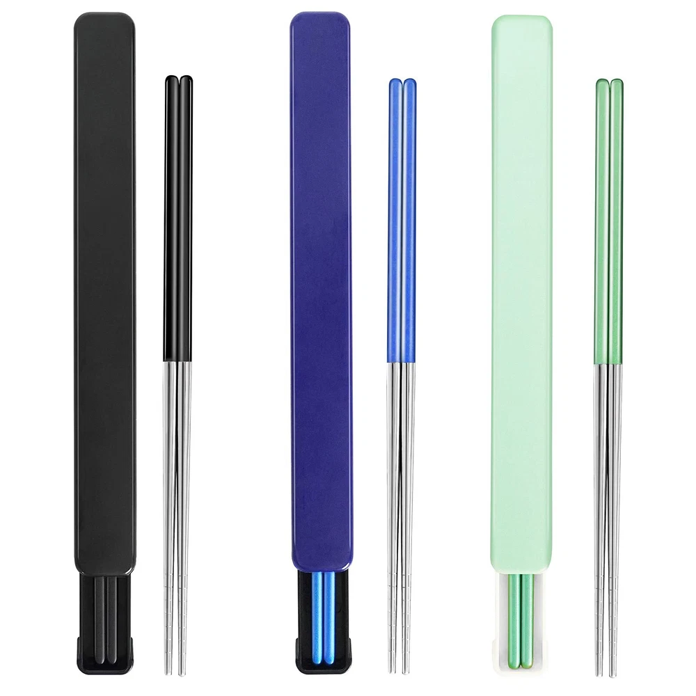 Portable Chopsticks Reusable Stainless Steel Chopsticks with case 3 Pairs chop s