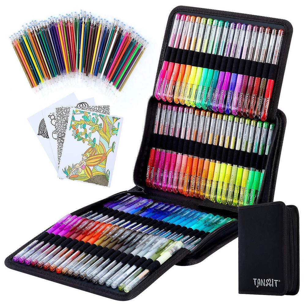 TANMIT Glitter Gel Pens, 160 Pack Glitter Pen with Case for Adults Coloring B...