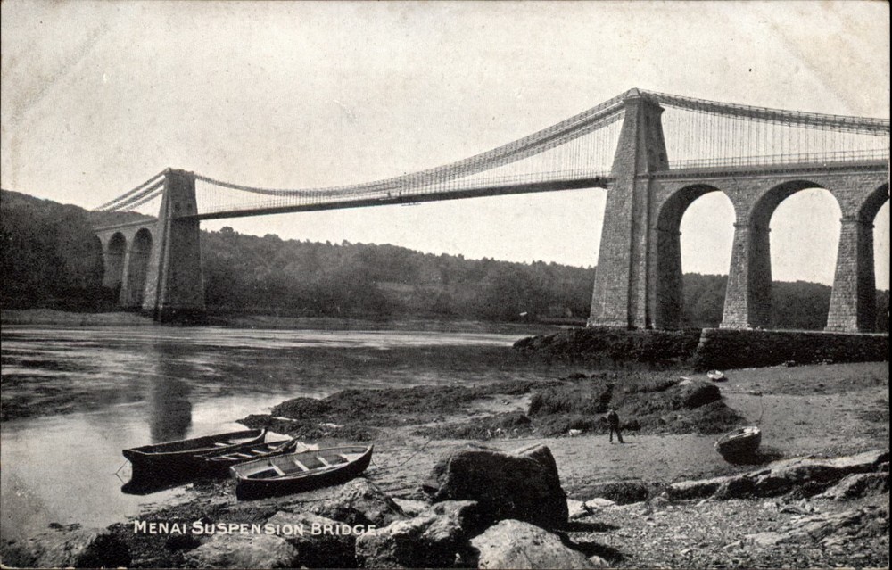 Menai Suspension Bridge Anglesey Wales vintage postcard s575