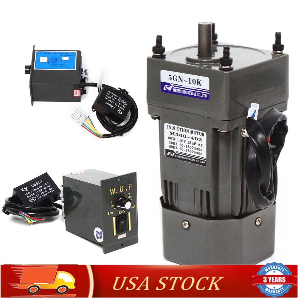 110V 60W AC Gear Motor Electric Variable With Speed Controller Single-phase 1:10