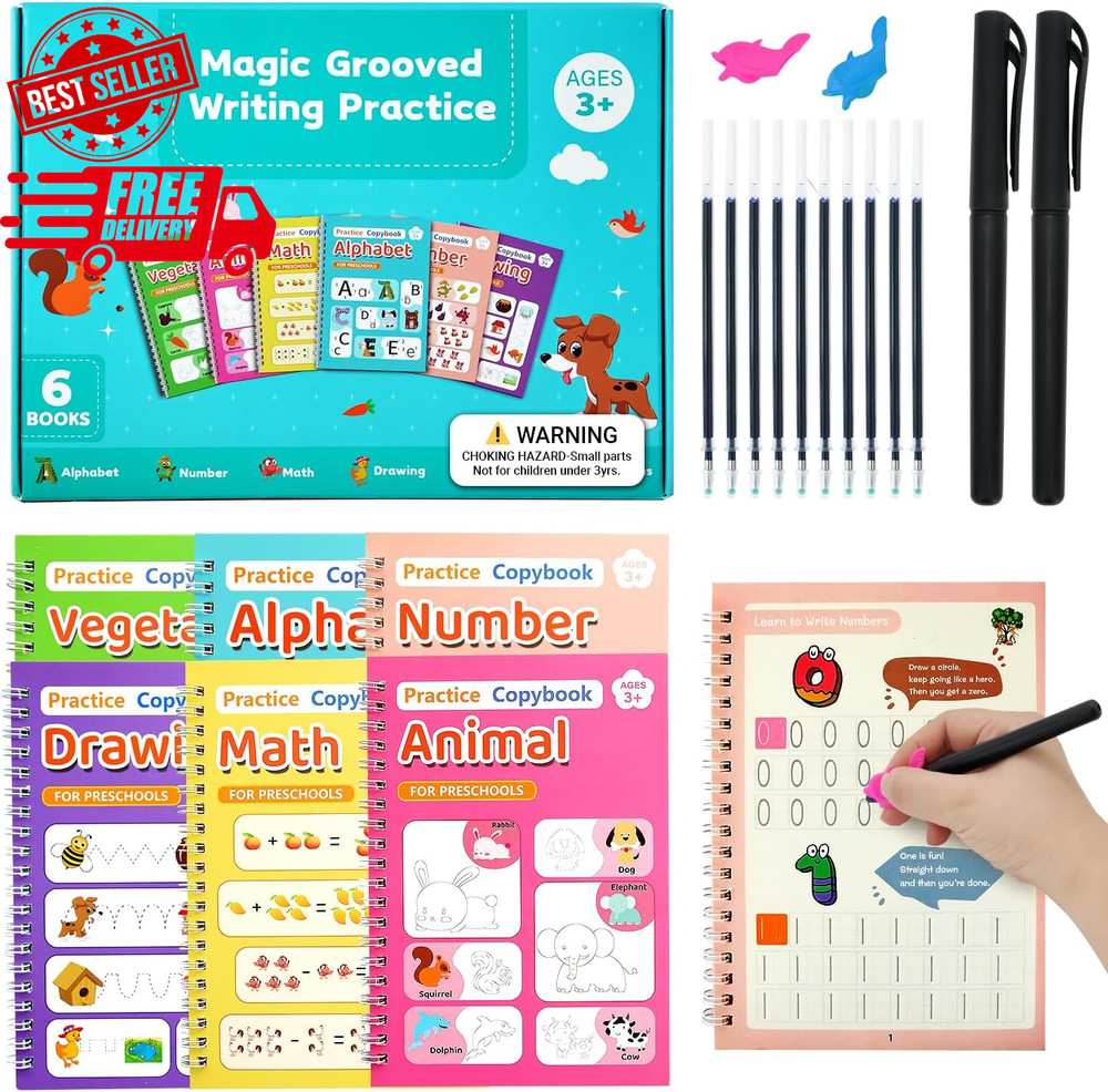 Magic Grooved Writing Practice for Kids,Reusable Grooved Handwriting Workbooks A