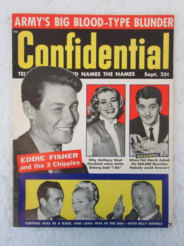 Vintage CONFIDENTIAL Sept. 1956 Vol. 4, No. 4 EDDIE FISHER / ANITA EKBERG Cover