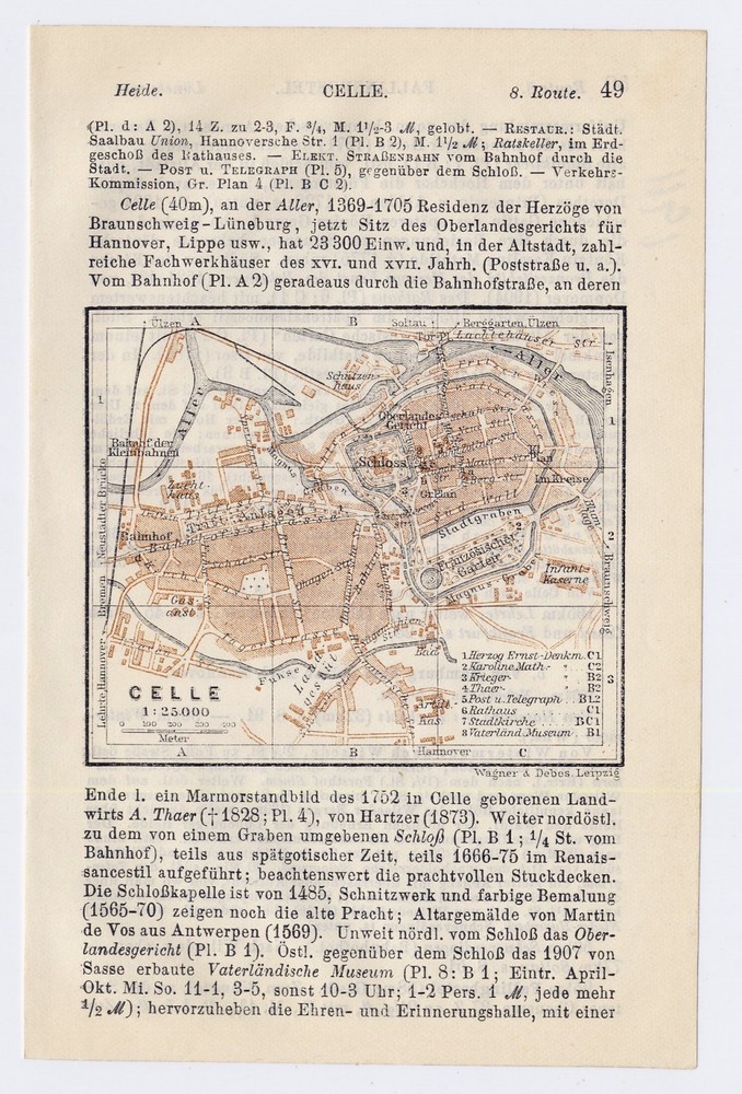 1911 Original Antique Map Of Celle Lower Saxony / Germany