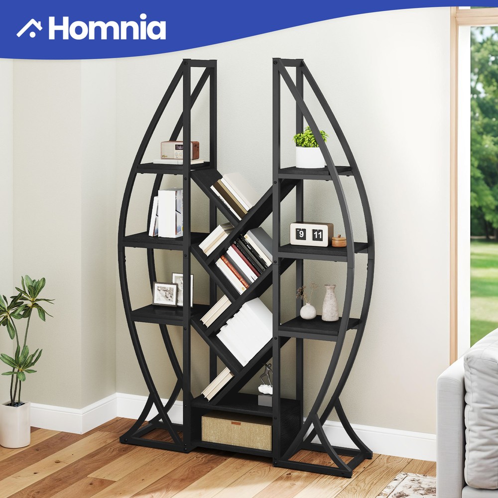 5-Tier Oval Wooden Bookshelf for Book Storage and Display
