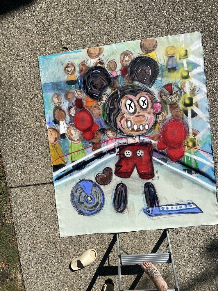 5x6 FEET  - LARGE HANDMADE MODERN ART PAINTING ORIGINAL ABSTRACT GRAFFITI SIGNED-image