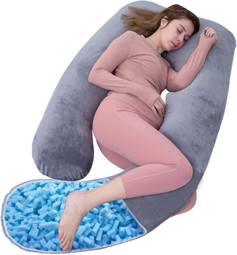 AS AWESLING Shredded Memory Foam Body Pillow, Pregnancy 60 inch, Velvet Gray