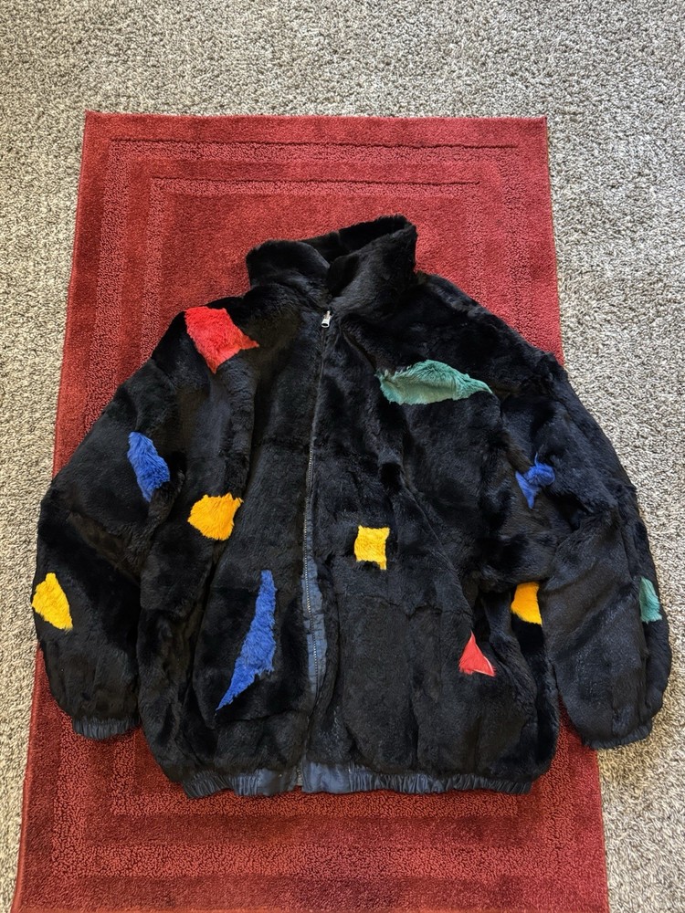 VINTAGE 80S REVERSIBLE REAL RABBIT FUR BOMBER STYLE JACKET