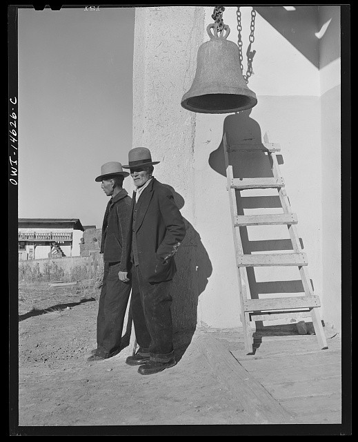 Photo:Trampas New Mexico 1943 Church Bell Gracia Men by Entrance