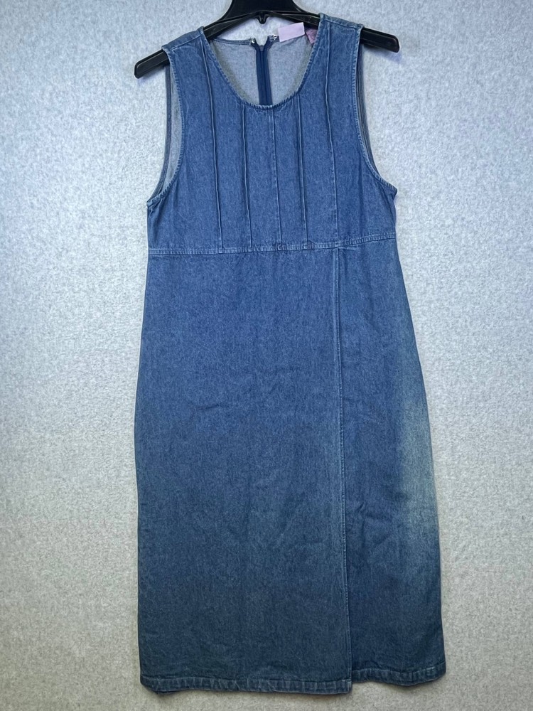 VTG Premier International Women’s M Denim Maxi Jumper Dress Sleeveless 90s Y2K