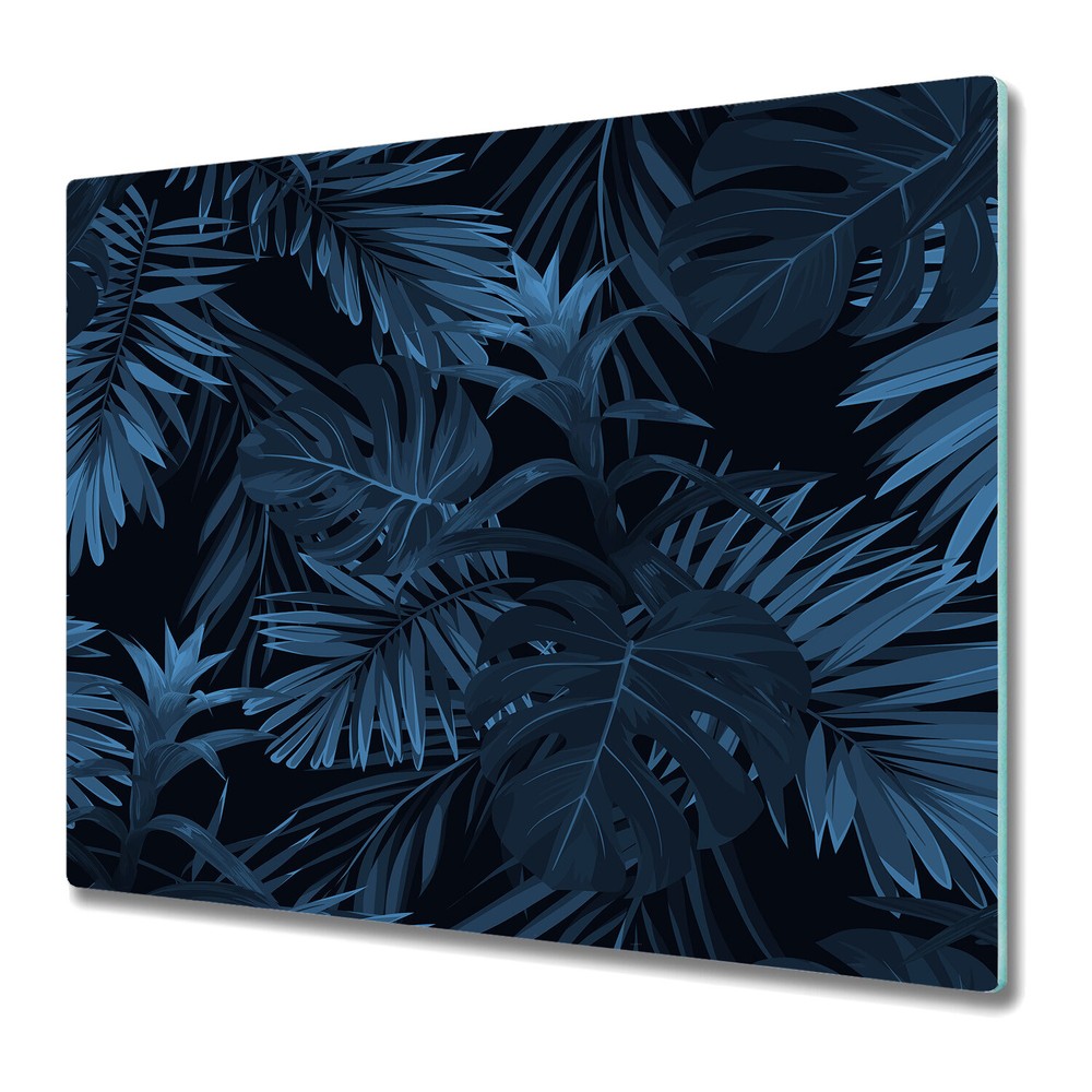 Glass Worktop Saver Dark leaves Leaf tropical Watercolour black background 60x52