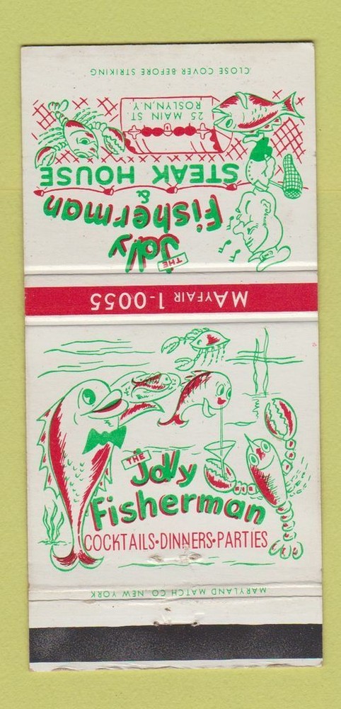 Matchbook Cover - Jolly Fisherman Steak House Roslyn NY 30 Strike