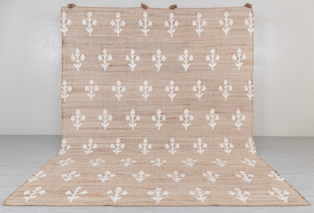Ivory Flower Natural Jute wool High Quality Hand Woven Premium Quality Boho Styl