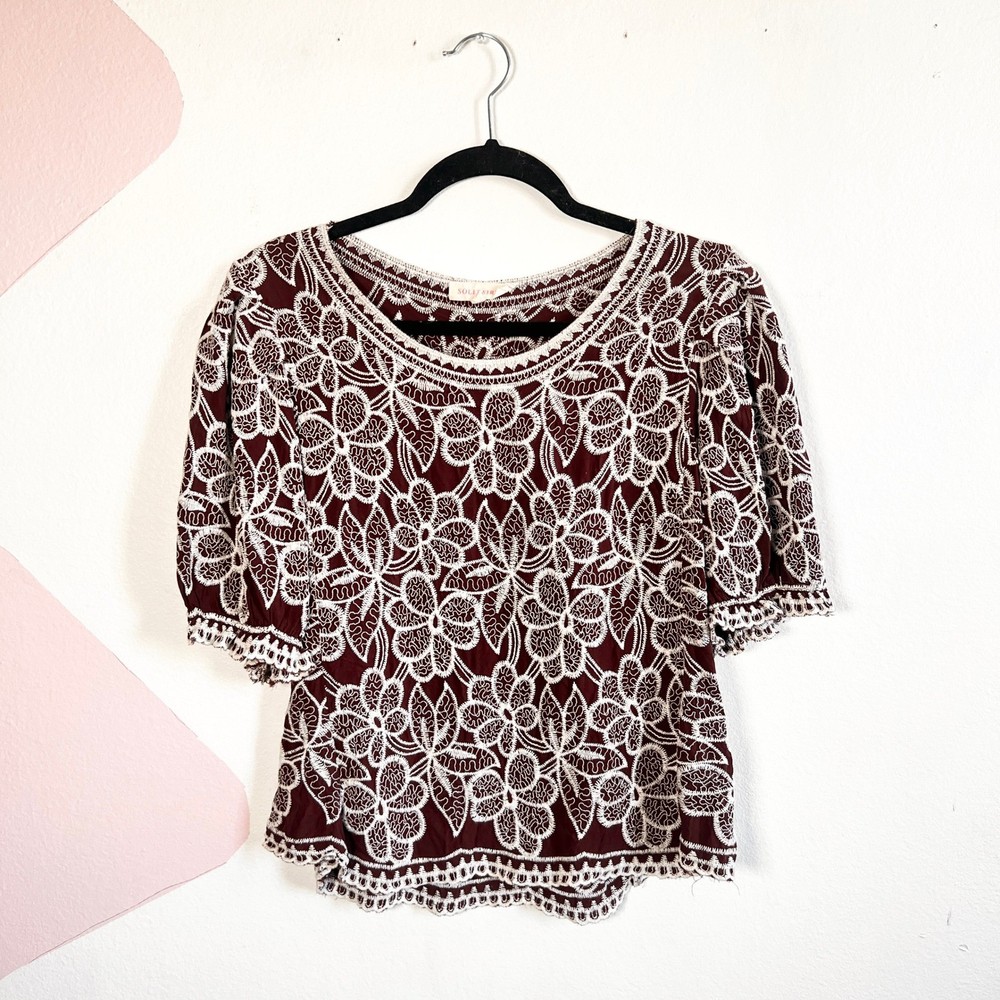Anthropologie Solitaire Crochet Top Floral Boho Cottagecore Romantic Large