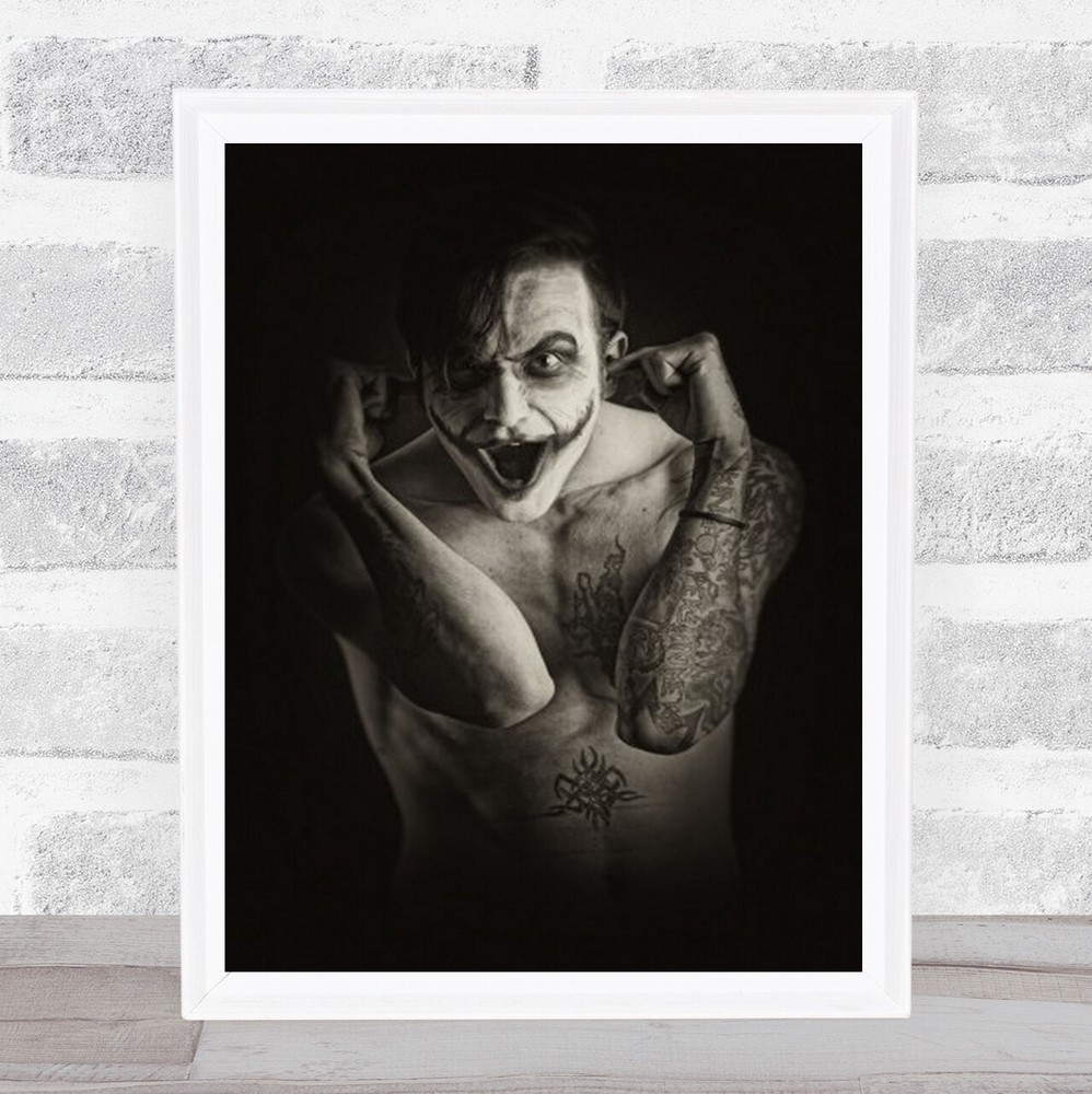 Angry Joker Man Tattoo Fingers In Ears Wall Art Print