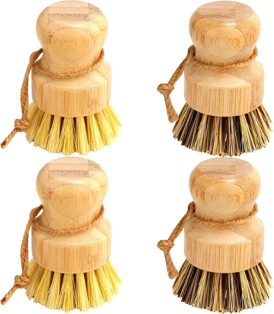 Bamboo Dish Brush Set, 4 Pcs Palm Wooden Dish Scrubber Brush, Dish Brushes, Dura