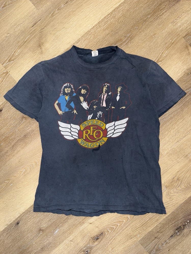 Vintage Reo Speedwagon T-Shirt 80s 9-lives Tour 1980 Faded Band Tee Distressed