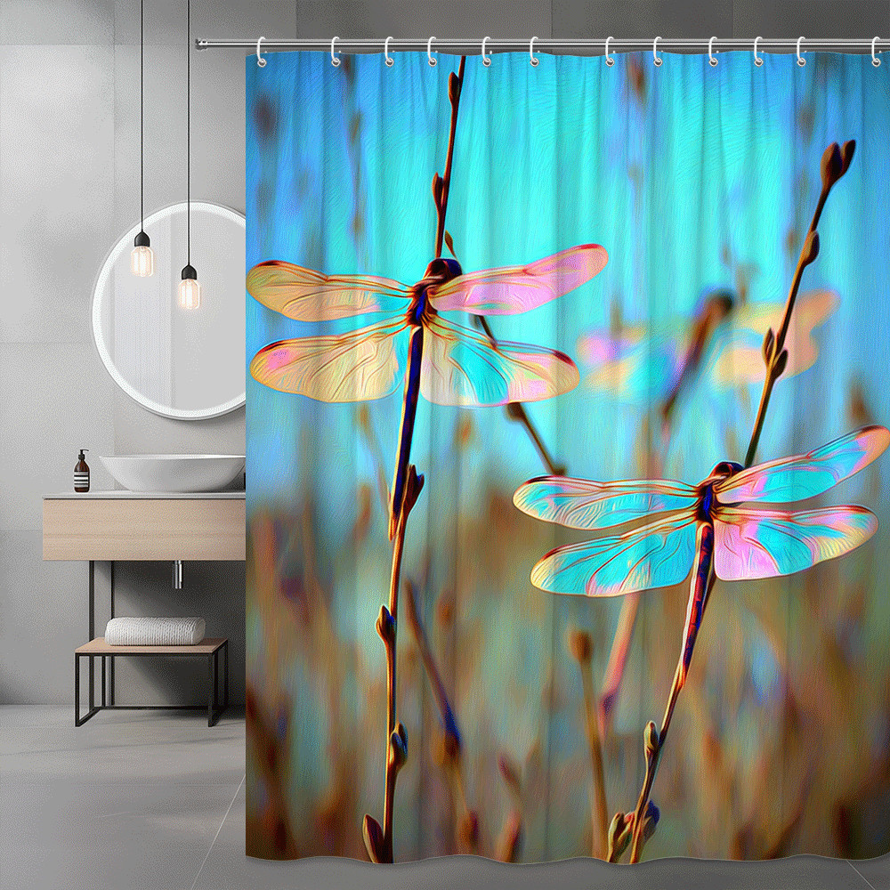 Dragonfly Floral Shower Curtain Blue Pink Nature Print
