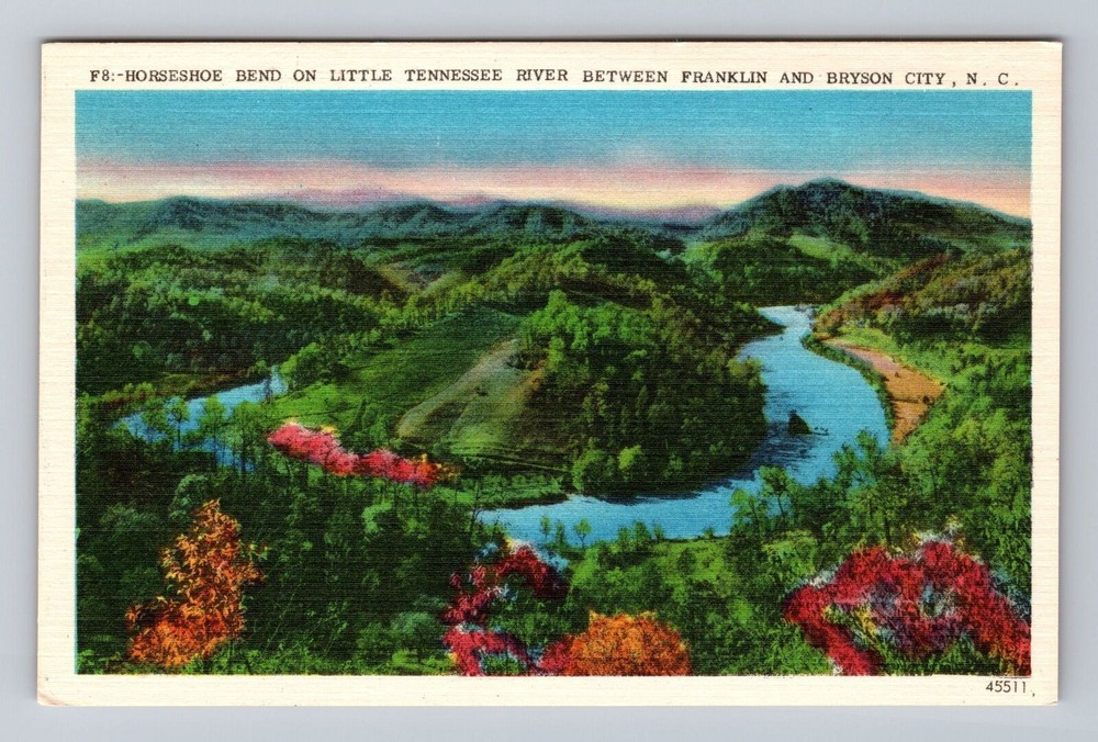 North Carolina NC Bryson City Aerial Horseshoe Bend On Little Vintage Postcard