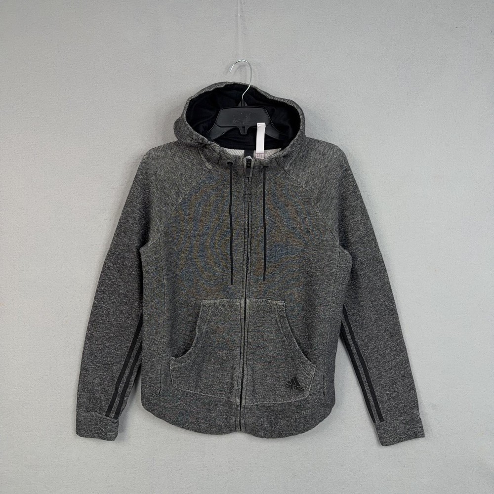 Adidas Hoodie Womens Small Heather Gray Full Zip Terry Sweatshirt Logo Jacket