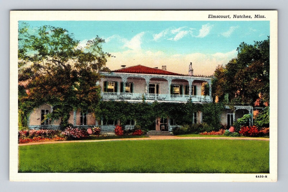 Natchez MS-Mississippi, Elmscourt, Ante Bellum Mansion, Vintage Postcard