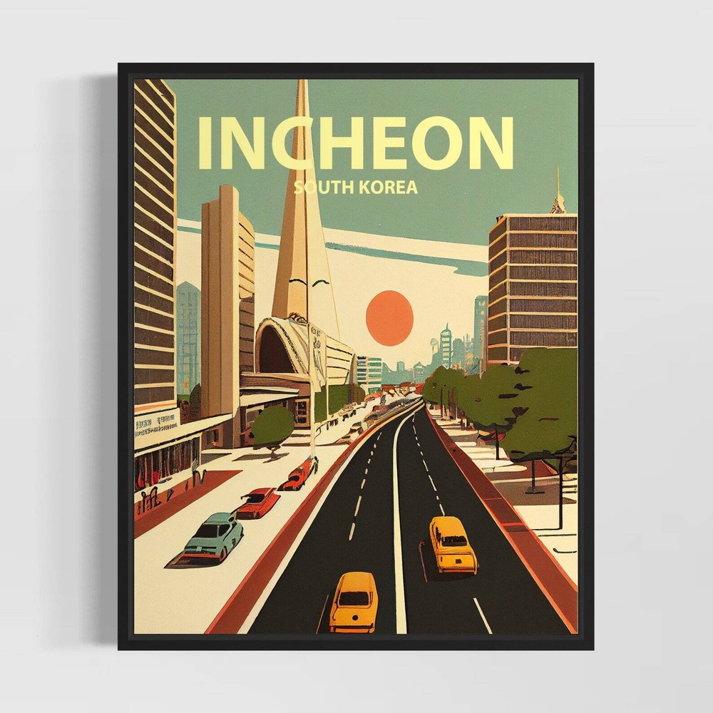 Incheon Retro Art Print Incheon Wall Art Illustration Incheon Vintage Minimal