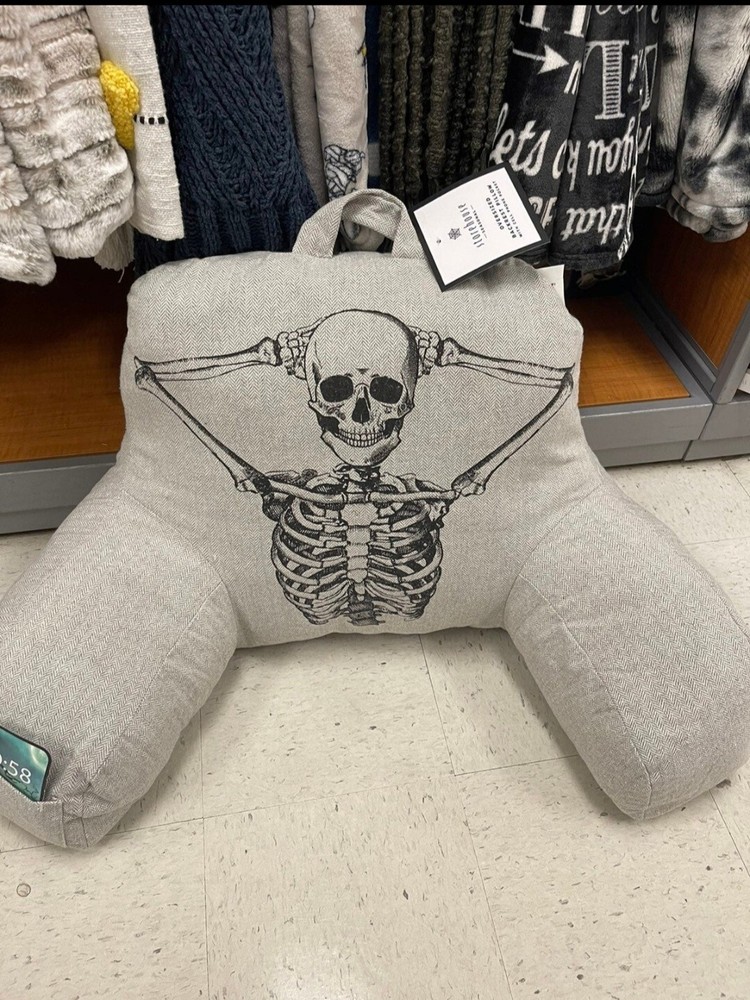 Halloween Spooky Skeleton Oversized Backrest Husband Pillow w Cell Phone Pocket