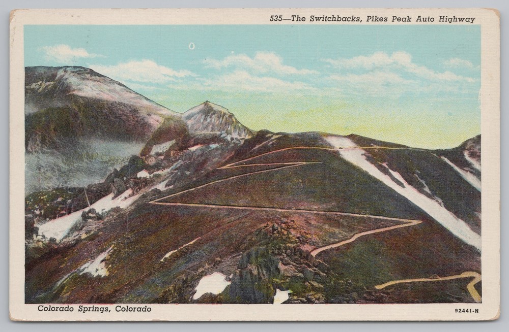 Linen~Colorado Springs Colorado~Pikes Peak Hwy~Switchbacks~Vintage Postcard