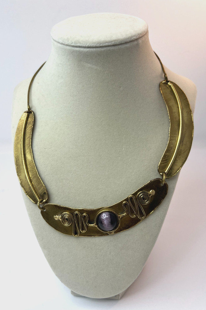 Vintage Gold Tone Choker with Purple Stone in Center Egyptian Revival Style