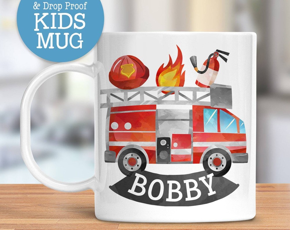 Kids Personalized Firetruck Cup Customize With Name Dishwasher Safe Lightweight