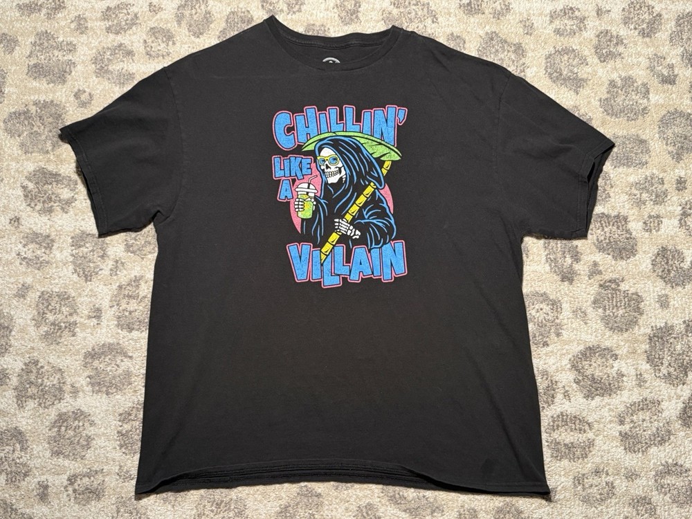 DOM Grim Reaper Chillin' Like a Villain Men's Graphic T-Shirt Black 2XL Cotton