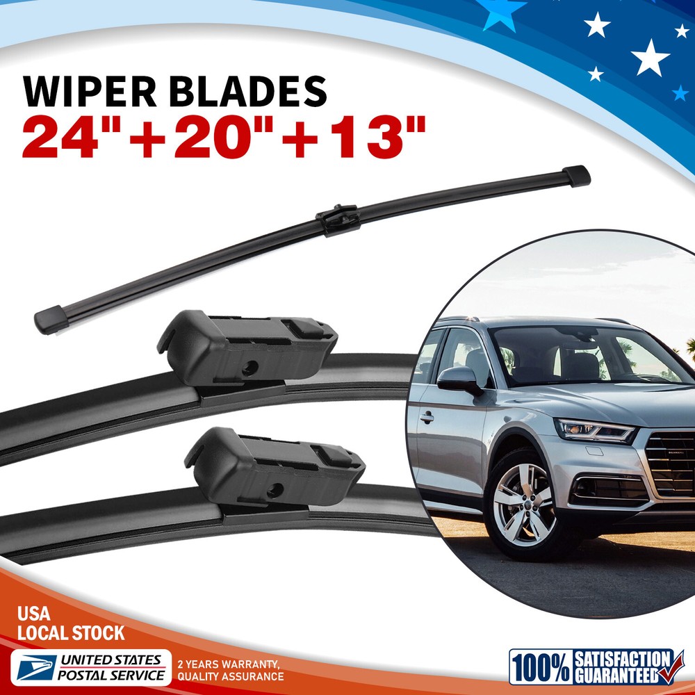 3-Piece All-Season Front & Rear Wiper Blades Set 24 20 13 Inch High Quality