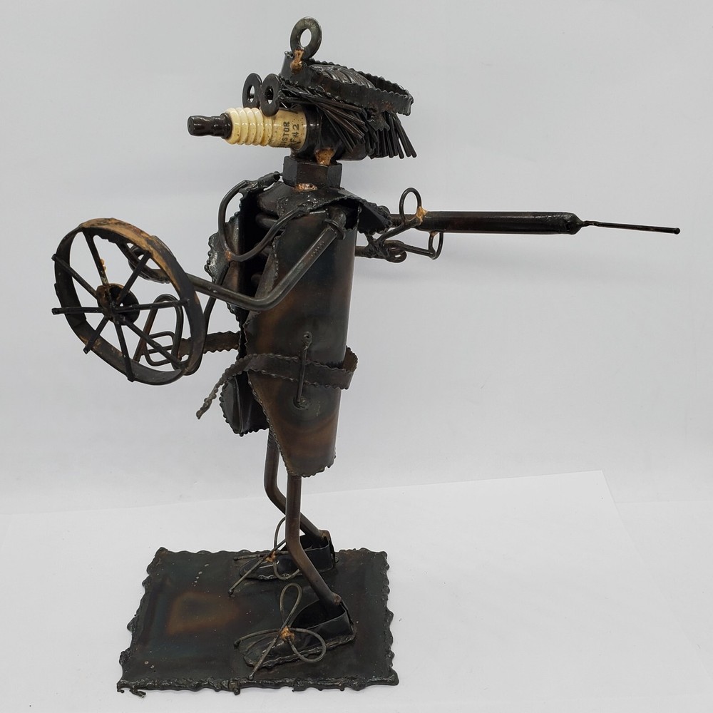 Vtg Steampunk Doctor Metal Sculpture Needle Shot Signed Mac 1973 9