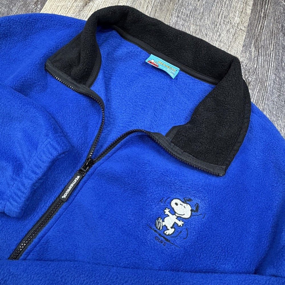Vintage Peanuts Snoopy Fleece Jacket Men's 2XL Blue Full Zip Pockets Y2K 90s