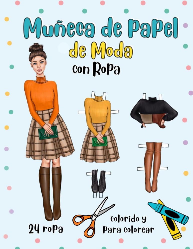 Muñeca de Papel de Moda con Ropa más una Versión para Colorear - 24 ropa y acces