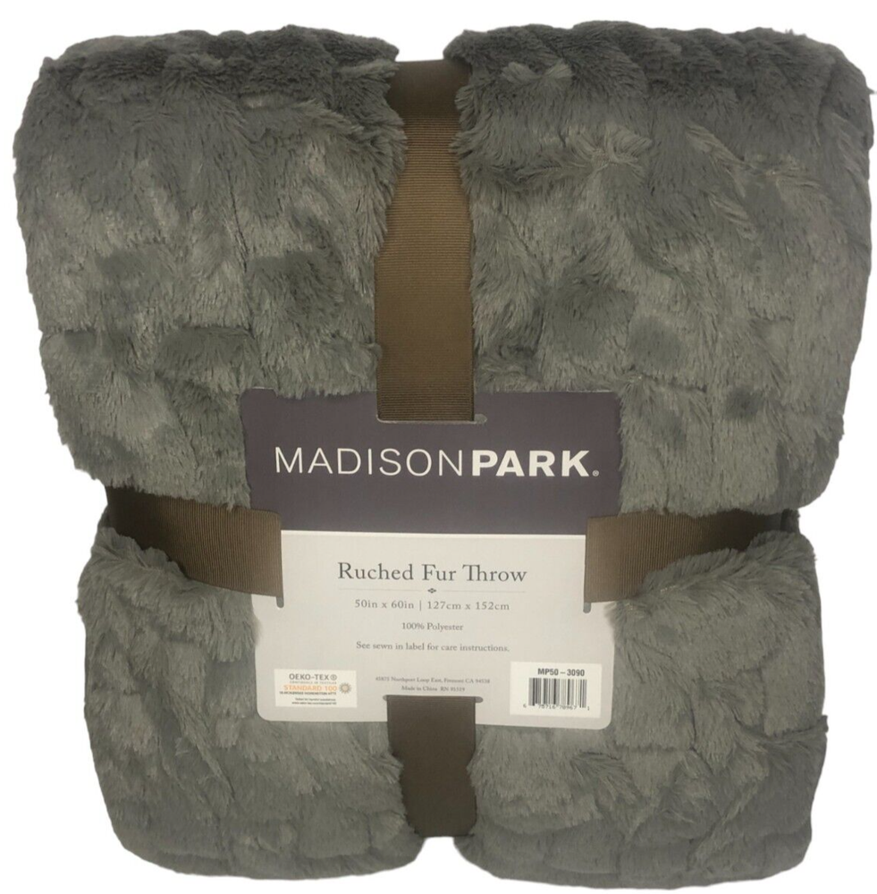 Madison Park Gray Faux Fur Plush Throw Blanket 50x60 Ultra Soft