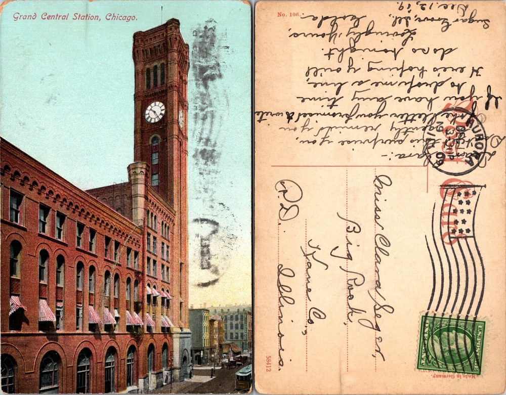 Grand Central Station Clock Tower Chicago Illinois IL Postcard