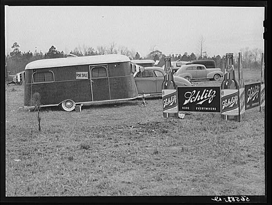 Photo:Alexandria Louisiana Camp Claiborne 1940 Schlitz Beer Trailer Cars
