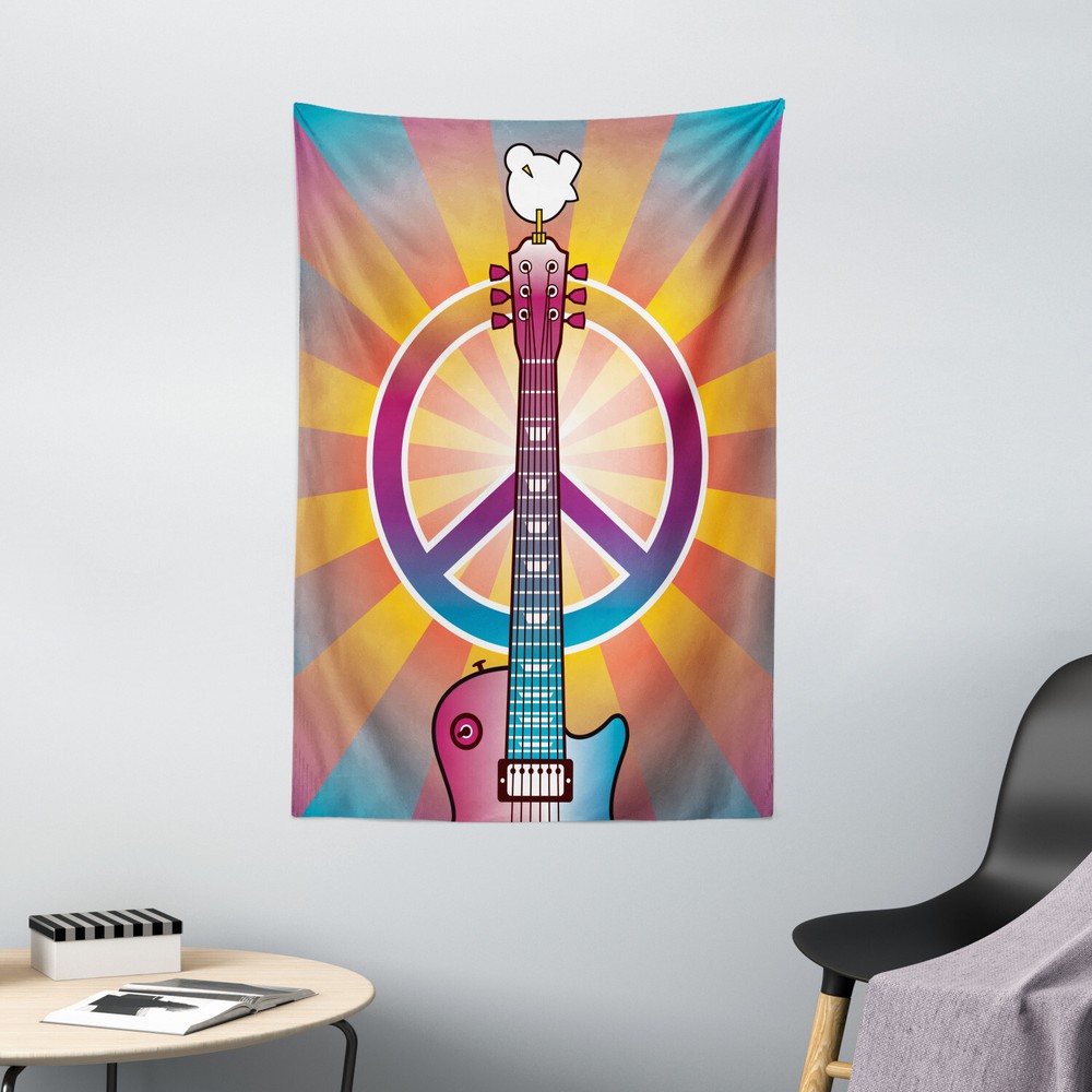 Hippie Tapestry Guitar Peace Symbol Print Wall Hanging Decor