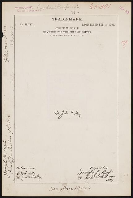 [ Joseph M. Boyle for Dr. John P. Harg brand Remedies for the Cure of Goiter]