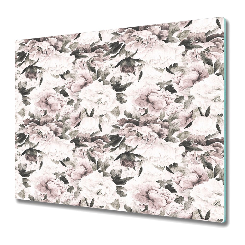 Bright Peony Glass Worktop Saver for Kitchens, 60x52cm, Botanical Design