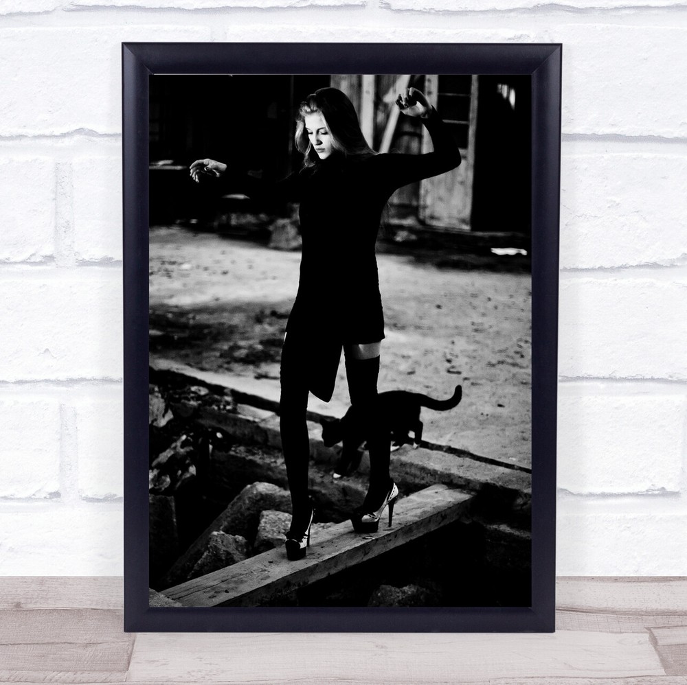 Catwalk High Heels Woman Girl Street Cat Cats Pet Wall Art Print