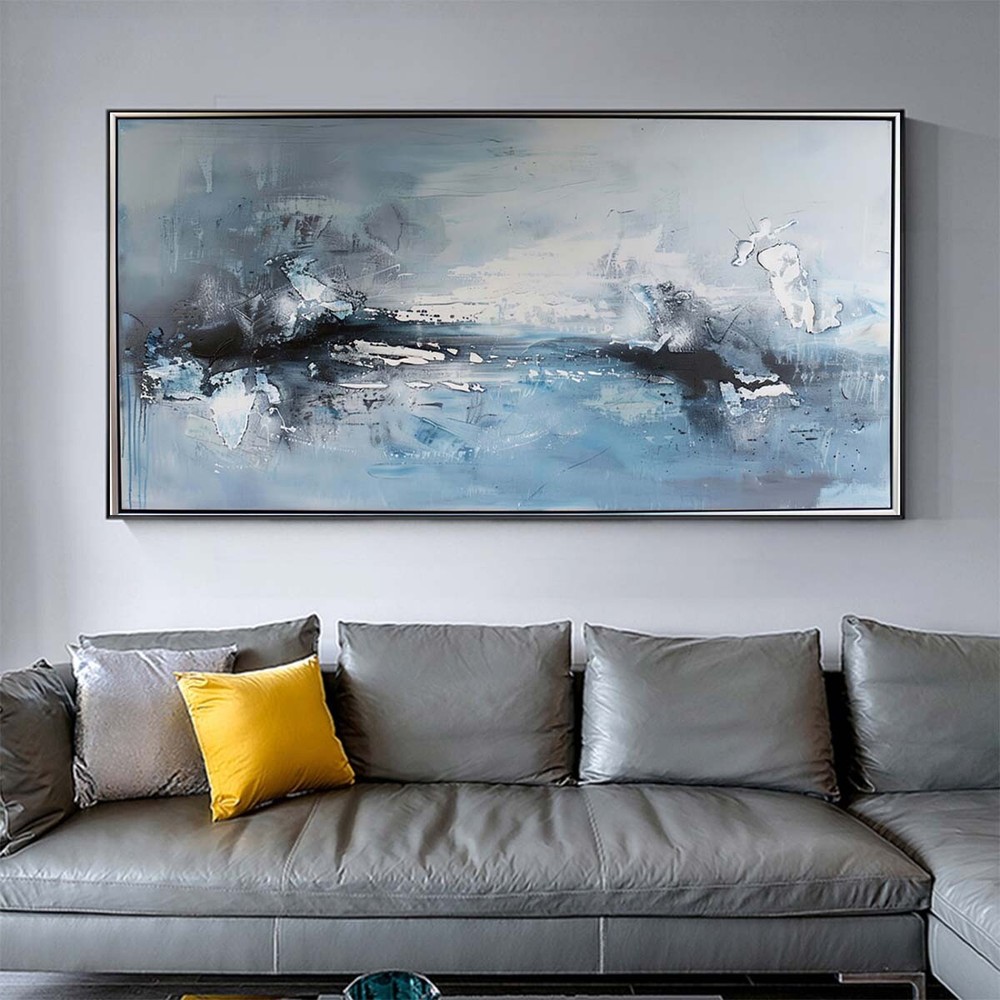 Blue Handpainted Abstract Oil Painting On Canvas Wall Art Pictures Home 27*54in