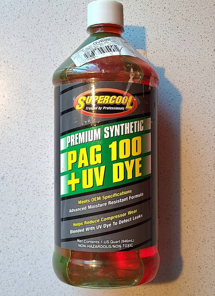 32oz Supercool PAG 100 +UV DYE A/C Compressor Oil for R134a Systems 1 Quart-image