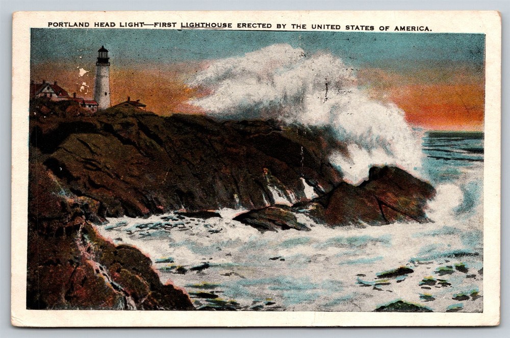 Maine Potland Lighthouse Vintage art Postcard, C4